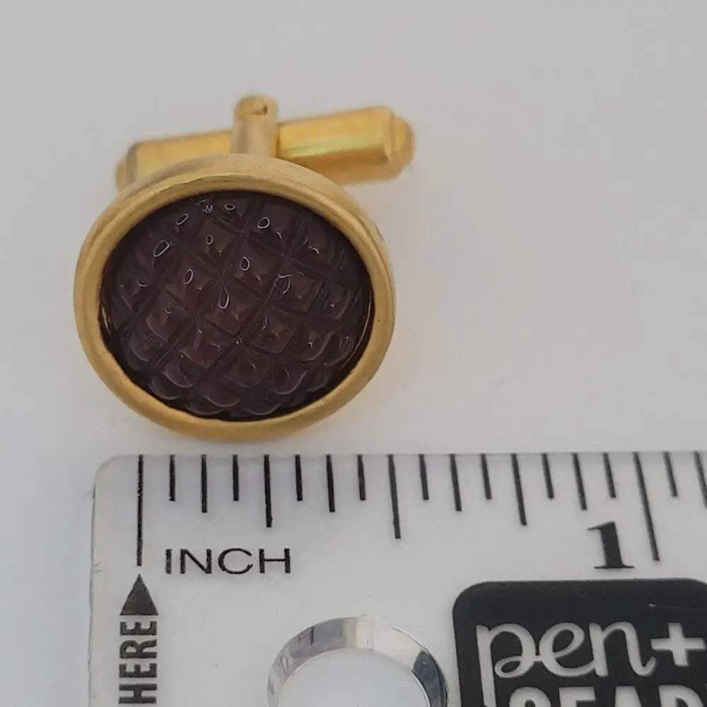 Anne Klein Gold Brown Cabochon Tone Cufflinks Vintage Round Retro Bullet